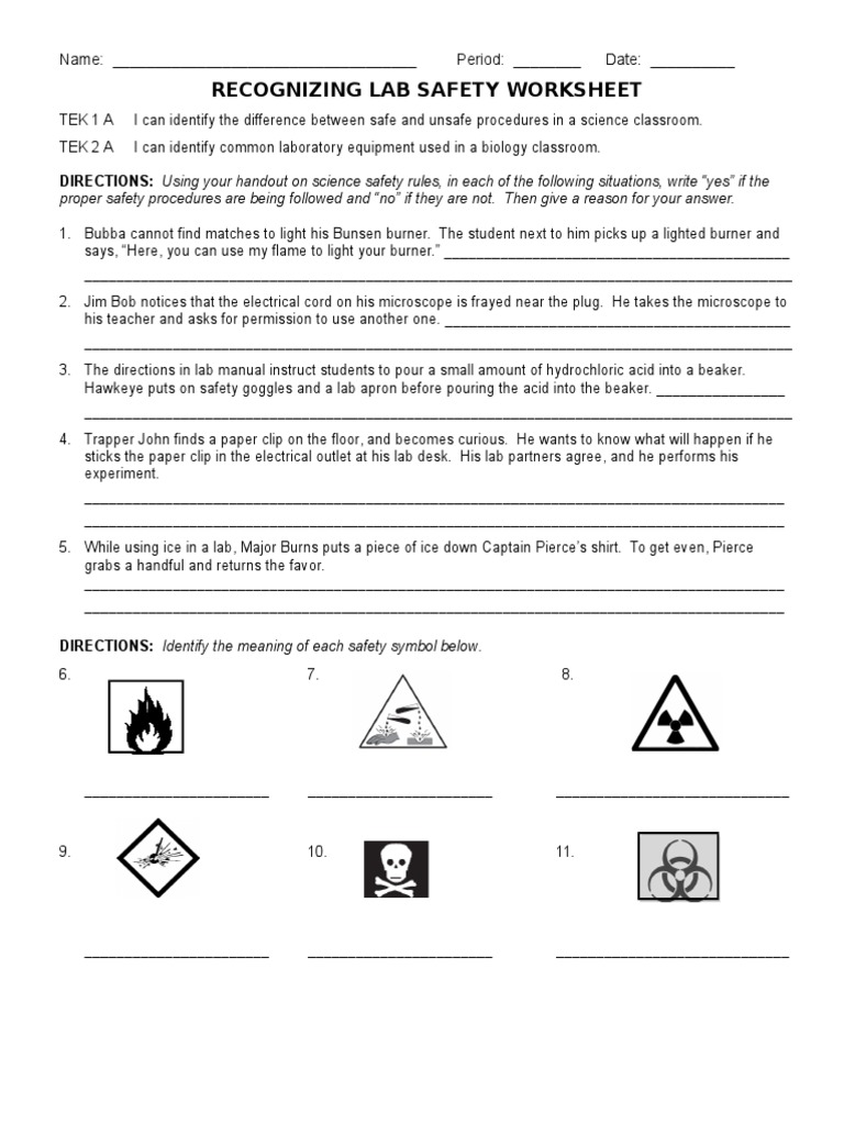 safety in the laboratory worksheet