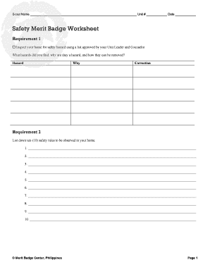 safety merit badge worksheet