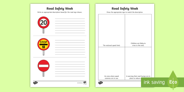 CfE (Second) Road Safety Week Road Signs Worksheet - Twinkl