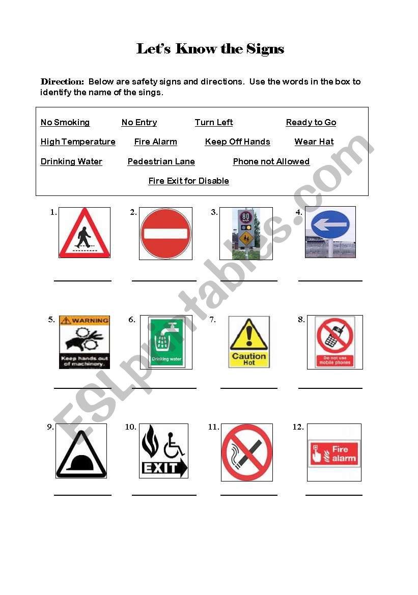 safety signs worksheet