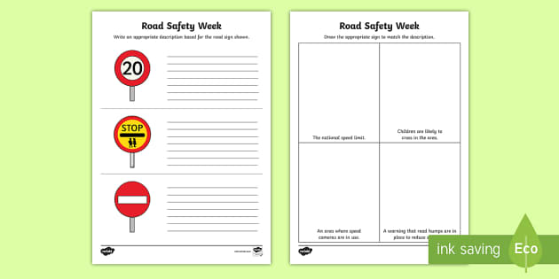 CfE (Second) Road Safety Week Road Signs Worksheet - Twinkl