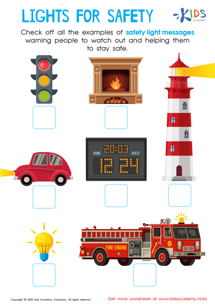 Lights for Safety Worksheet for kids