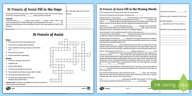 saint francis of assisi worksheet