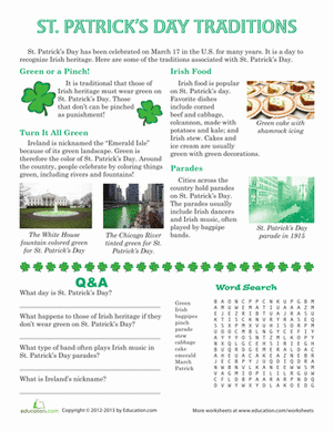 St. Patricks Day Traditions | Worksheet 