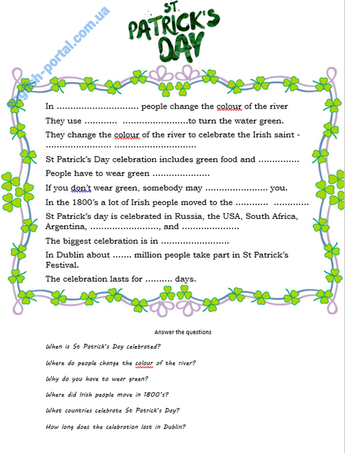 St. Patrick`s Day Celebration Worksheet - Spring - download ...