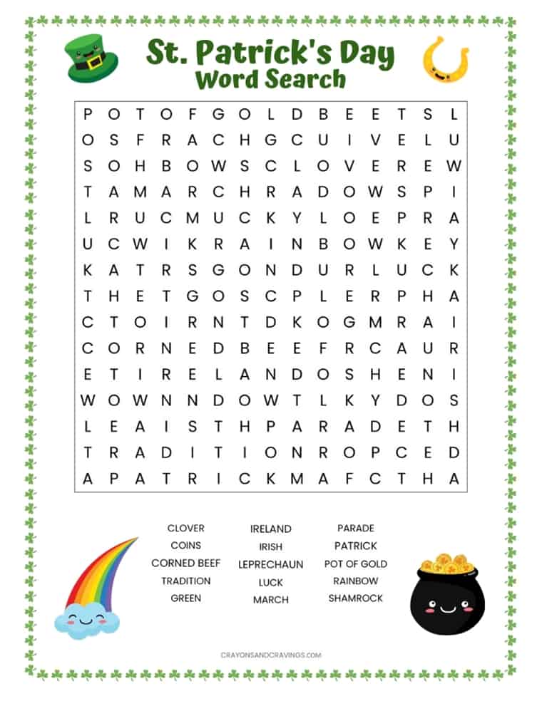 St. Patricks Day Word Search Free Printable Worksheet
