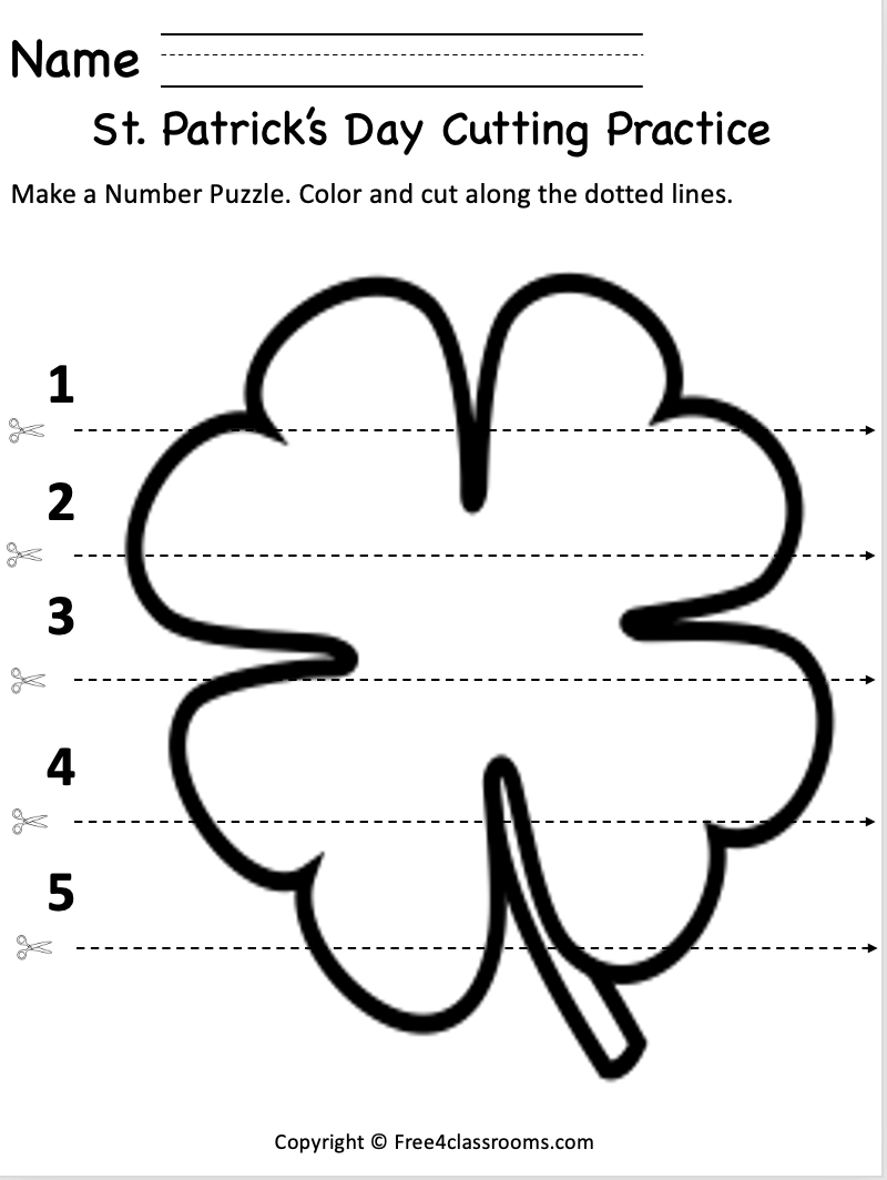 Free St. Patricks Day Worksheet - Cutting Practice Printable - Free ...