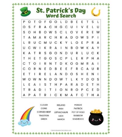 St. Patricks Day Word Search Free Printable Worksheet