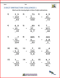 3 Digit Subtraction Worksheets
