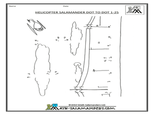 Helicopter Salamander Dot-To-Dot: 1-25 Worksheet for Kindergarten ...