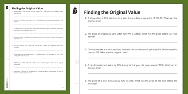 sale price worksheet