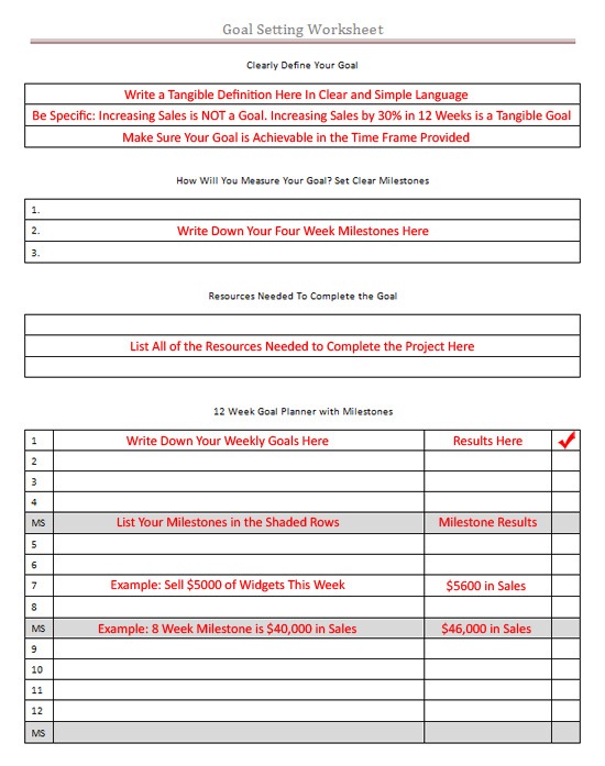 sales goals worksheet
