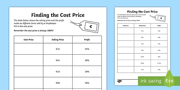 sales price worksheet