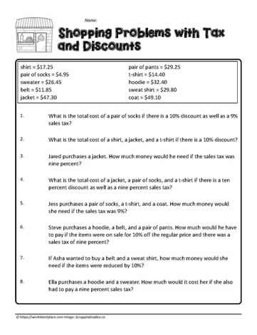 sales tax and discount worksheet answer key