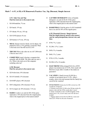 sales tax worksheet 6th grade