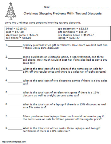sales tax worksheet for students