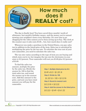 sales tax worksheet for students