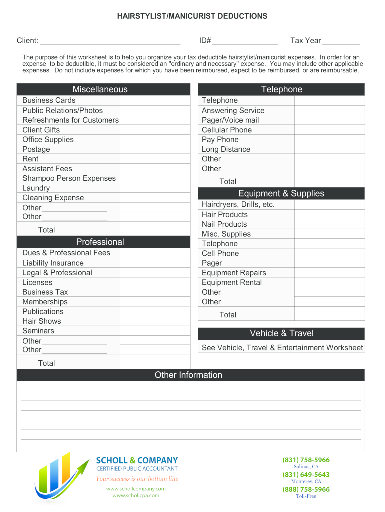 Hair Stylist Tax Deduction Worksheet Pdf - Fill Online, Printable ...