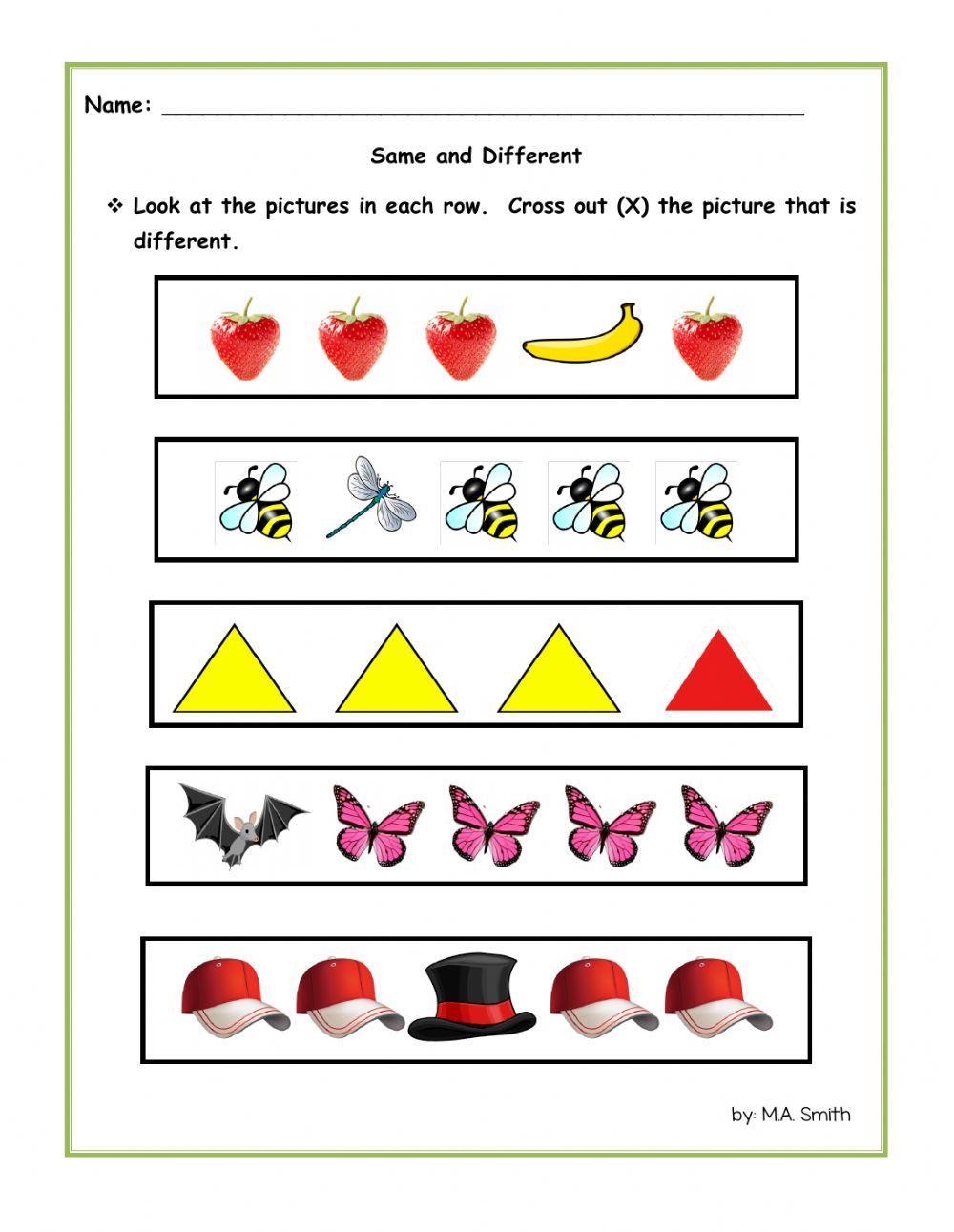 Same and Different Worksheets for Preschoolers