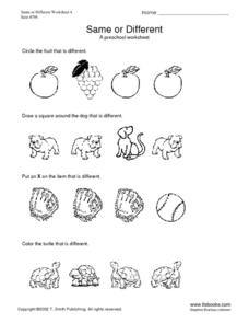 same and different worksheet for preschoolers