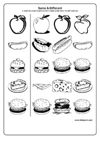 same and different worksheet preschool