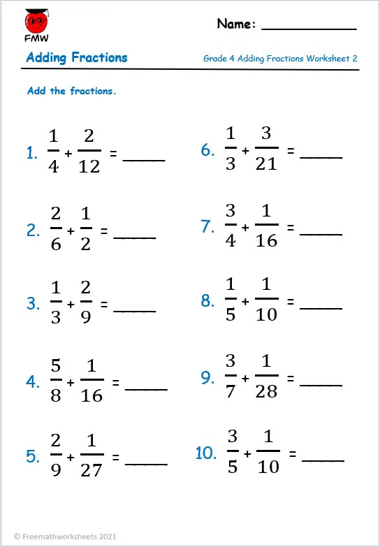 Adding Fractions with Unlike Denominators | Free Worksheets ...