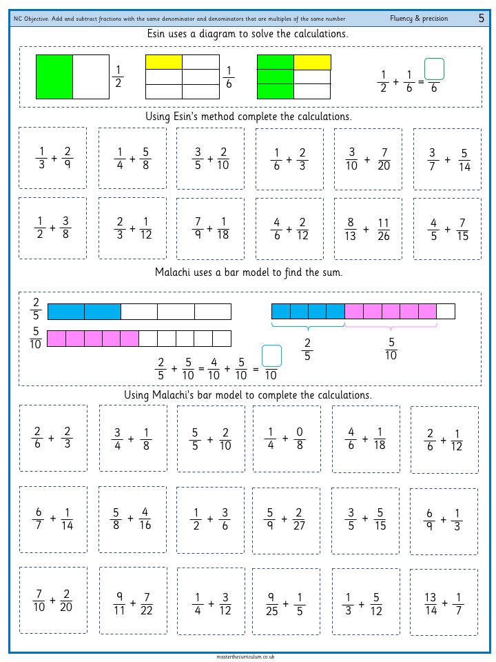Add and subtract fractions with the same denominator and ...