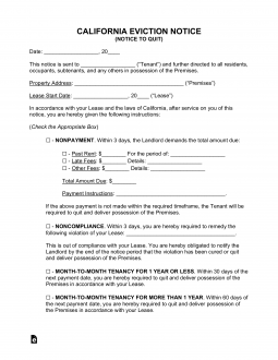 Free California Eviction Notice Forms (6) - PDF | Word - eForms