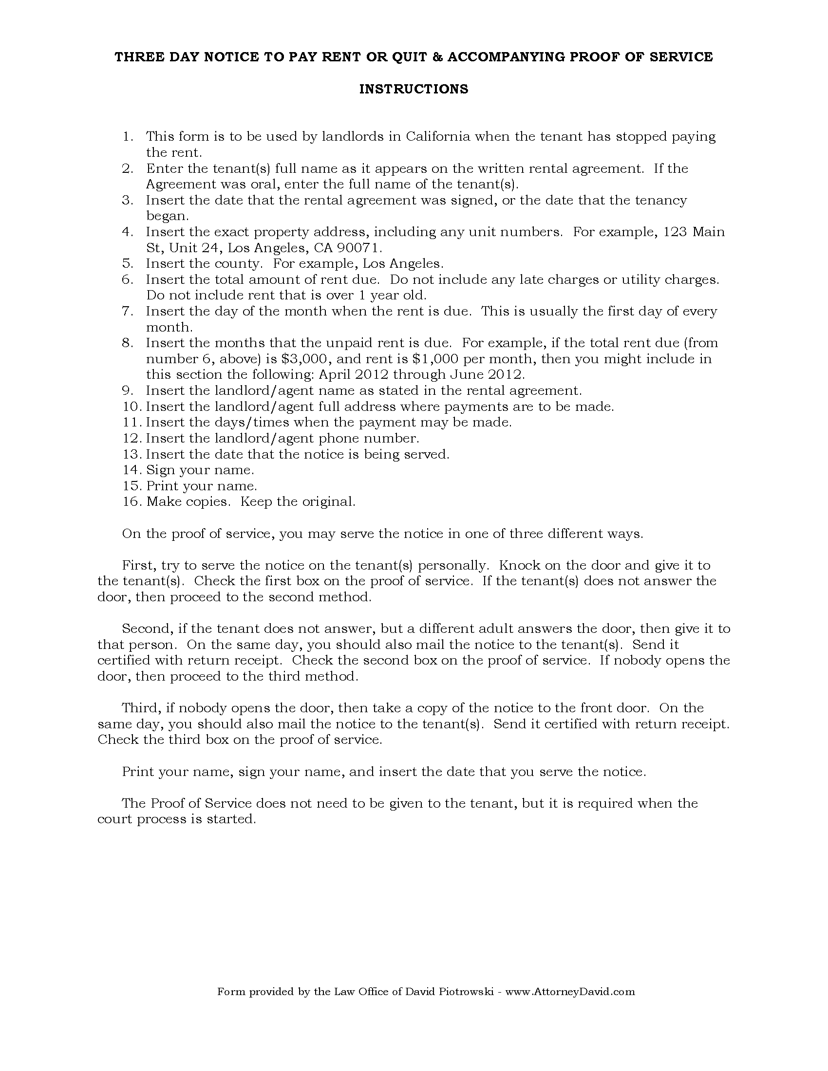 sample 3 day eviction notice in california