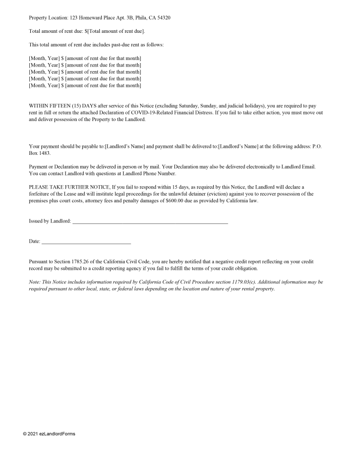 sample 3 day eviction notice in california