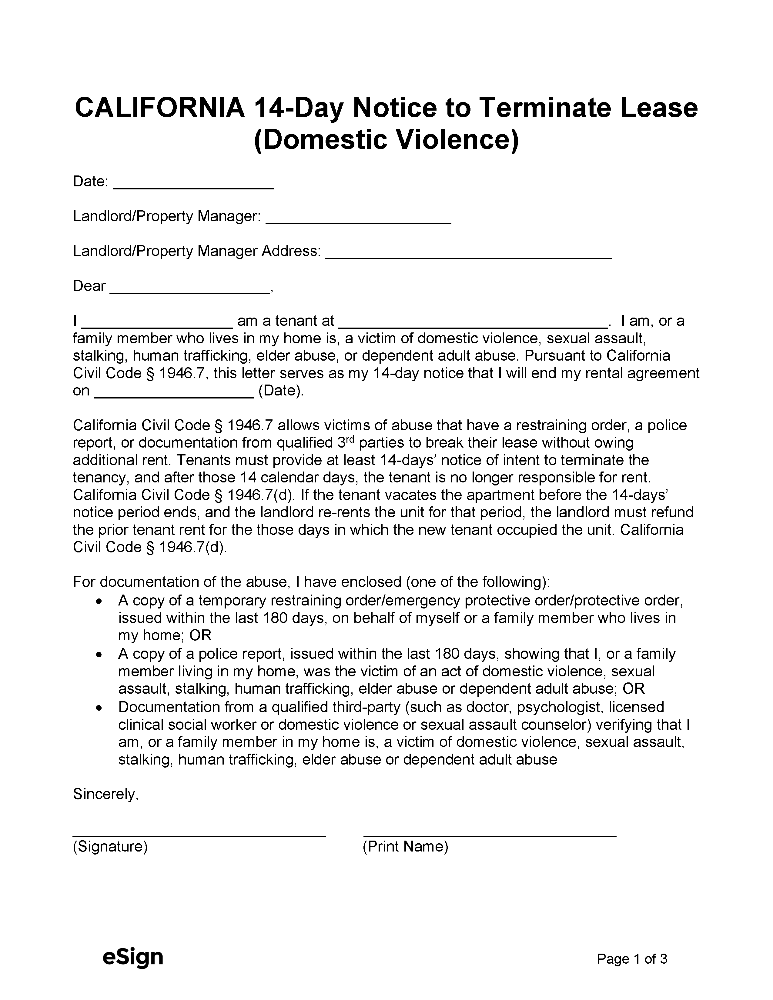 sample 3 day eviction notice in california