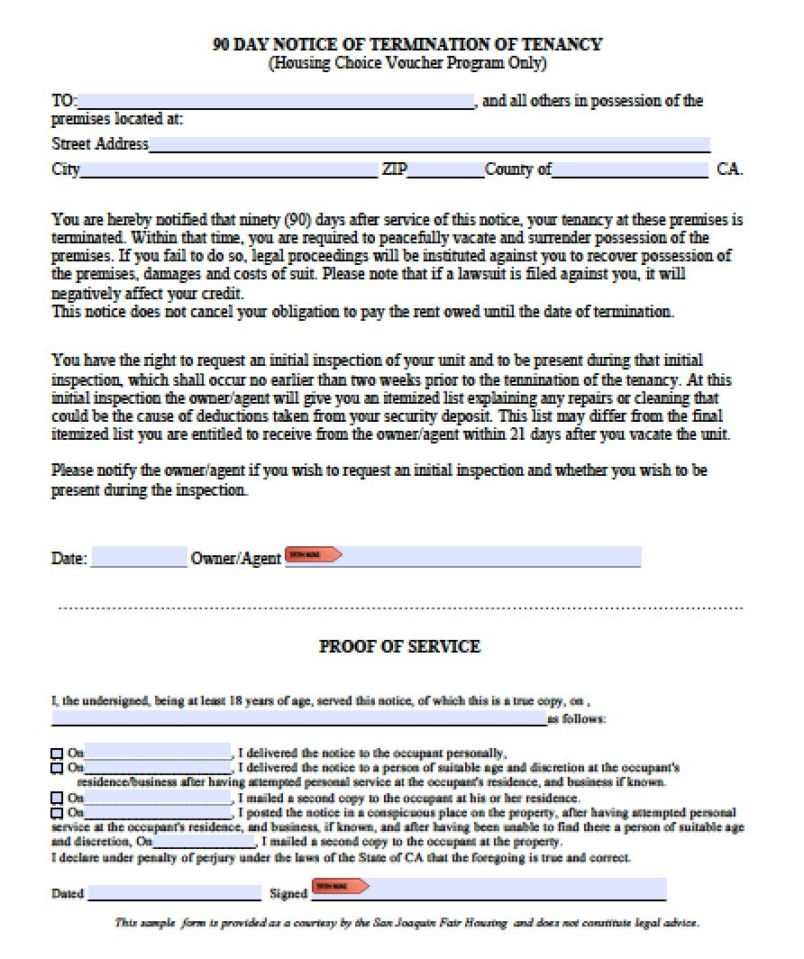 sample 3 day eviction notice in california