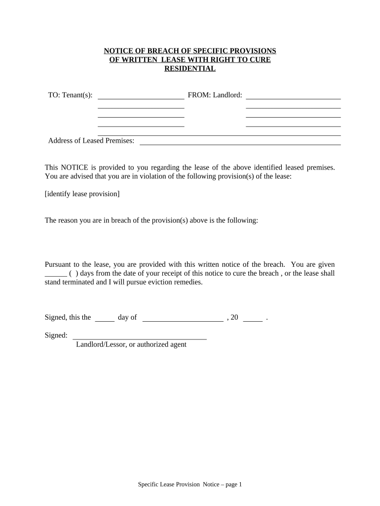 sample eviction notice for breach of lease