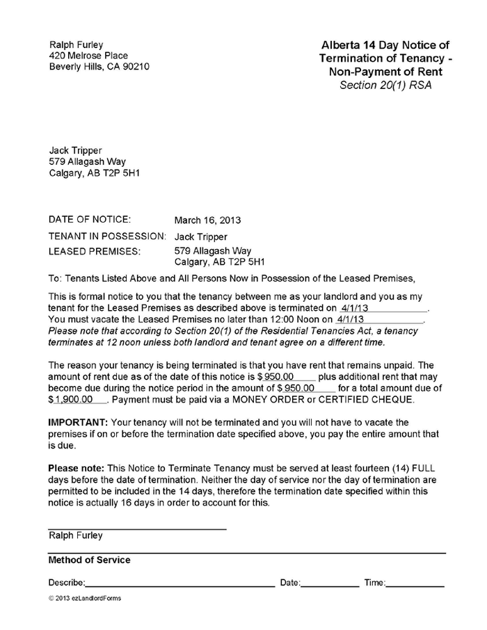 sample eviction notice for breach of lease