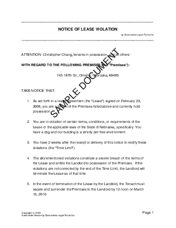 sample eviction notice for breach of lease