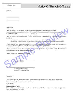 sample eviction notice for breach of lease