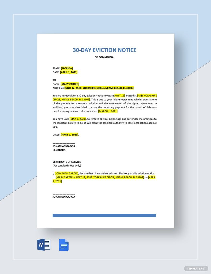 30 Day Real Estate Eviction Notice Template in Google Docs, Word ...
