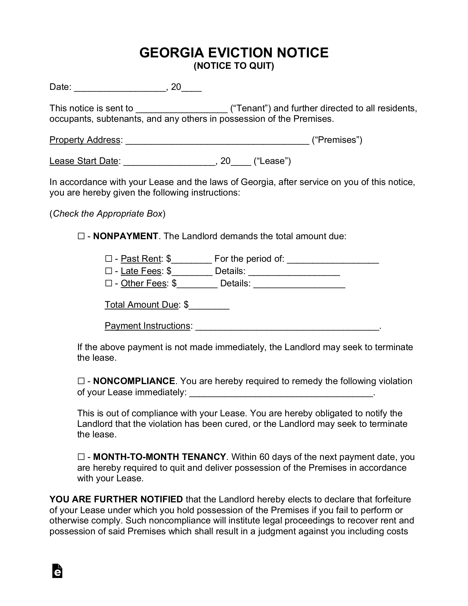 Free Georgia Eviction Notice Forms (3) - PDF | Word - eForms