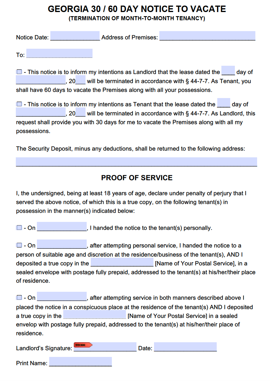 sample eviction notice ga