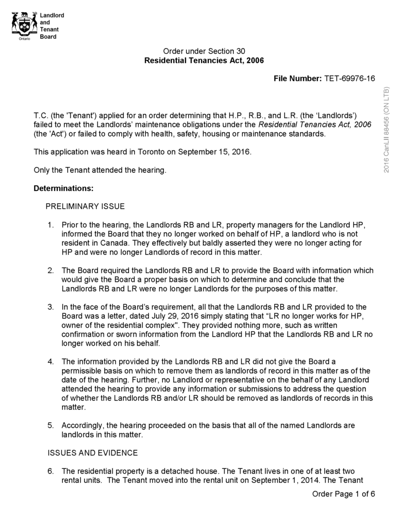 sample eviction notice in ontario