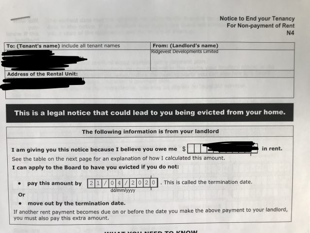 sample eviction notice in ontario