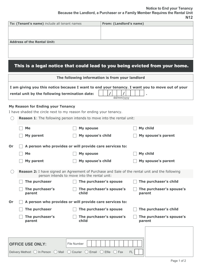 sample eviction notice in ontario