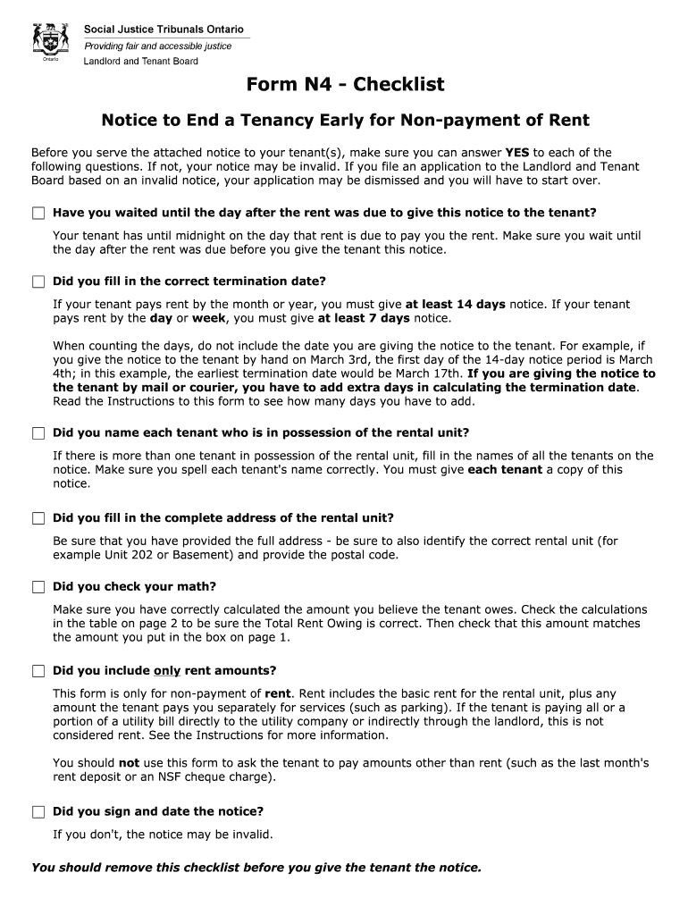 sample eviction notice in ontario