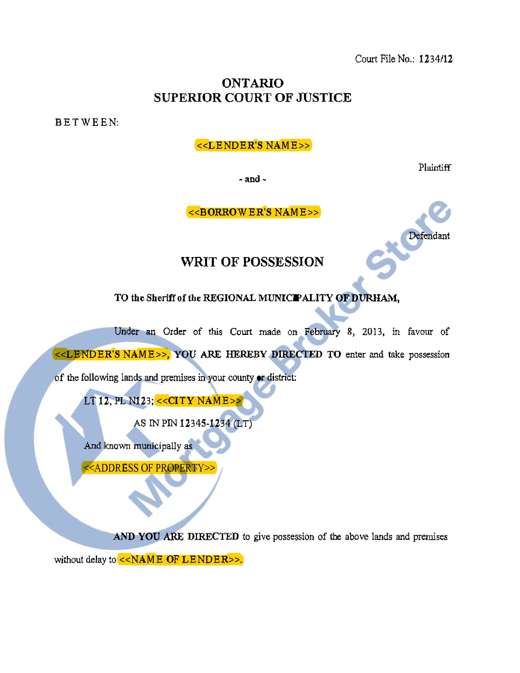 sample eviction notice in ontario