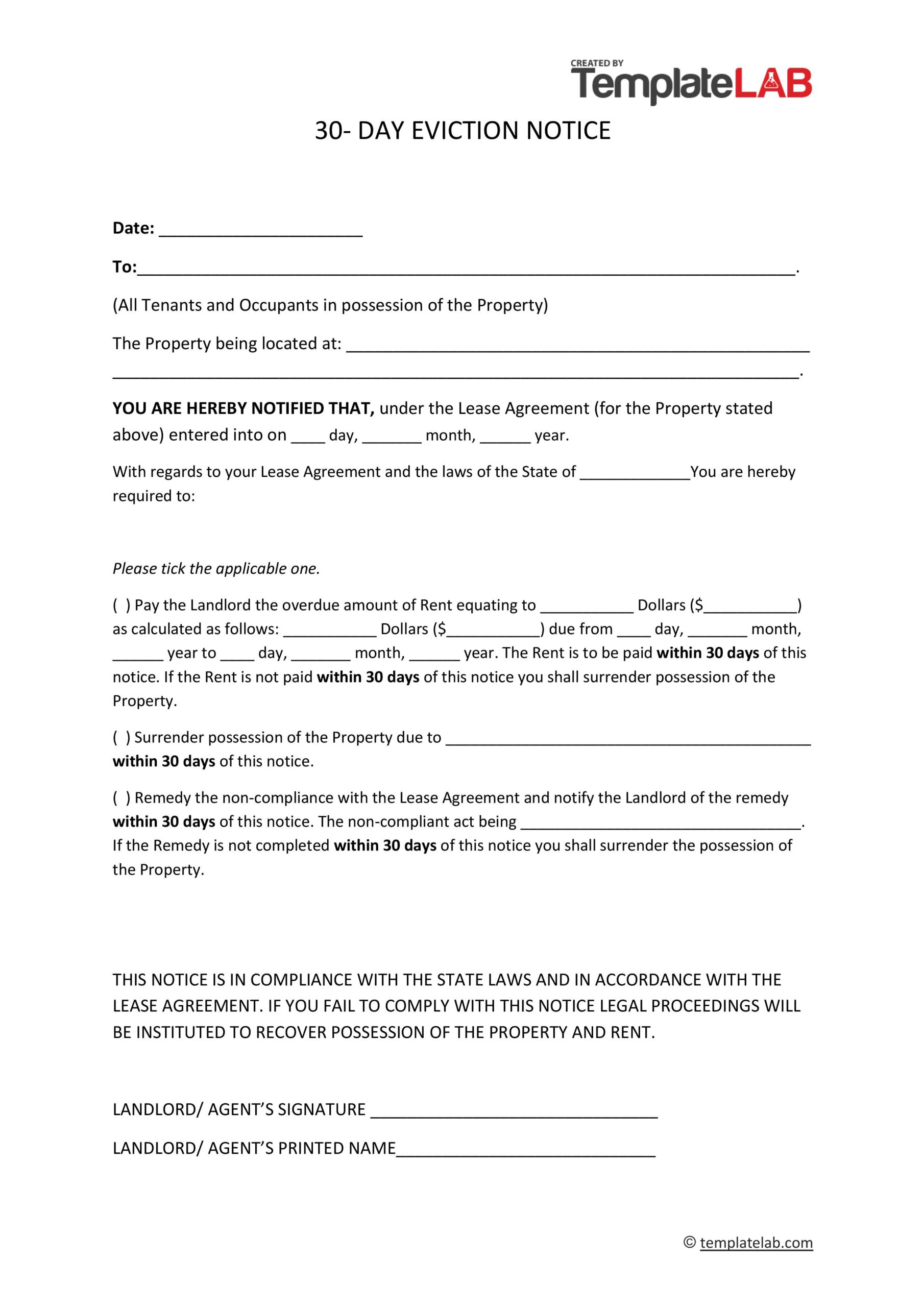 45 Free Eviction Notice Templates [Word &  PDF] - TemplateLab