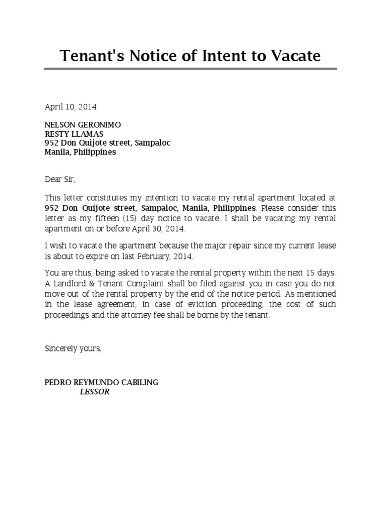 sample eviction notice in tagalog