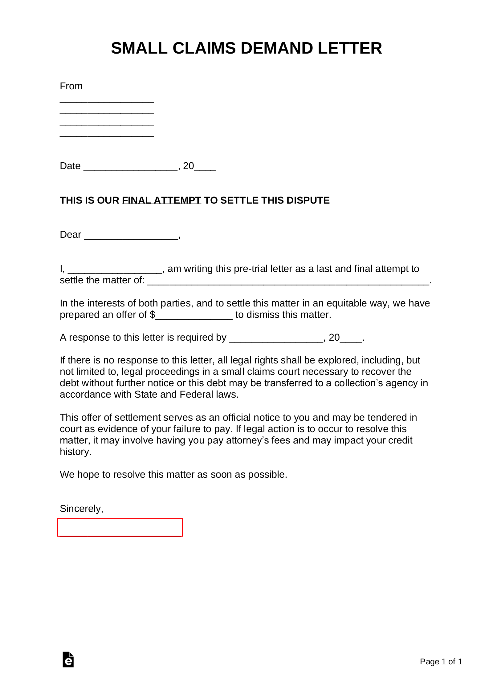 Free Small Claims Demand Letter - PDF | Word - eForms