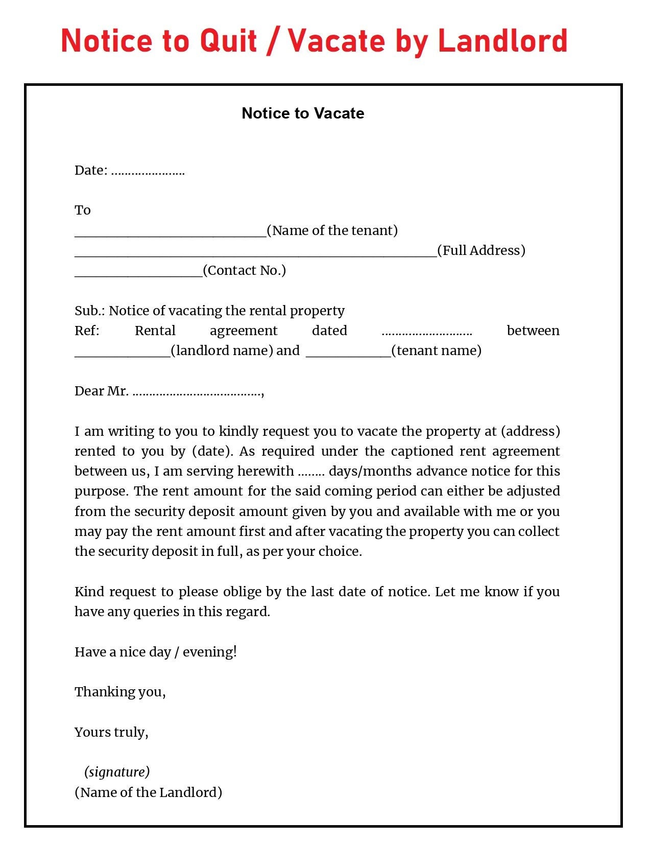 sample eviction notice ireland