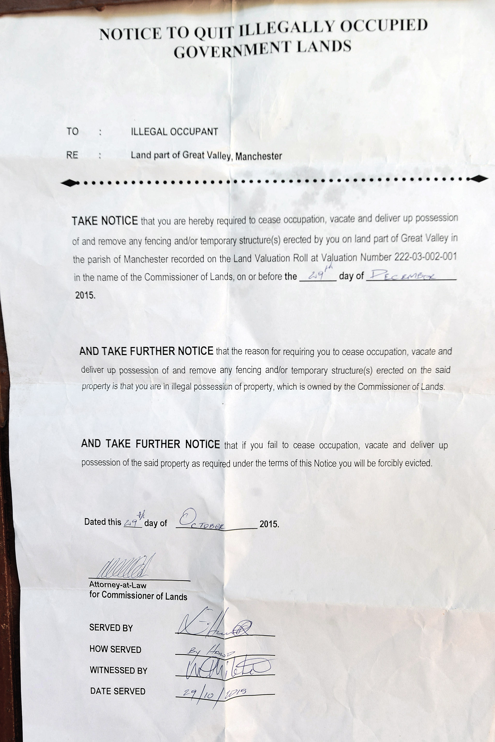 sample eviction notice jamaica