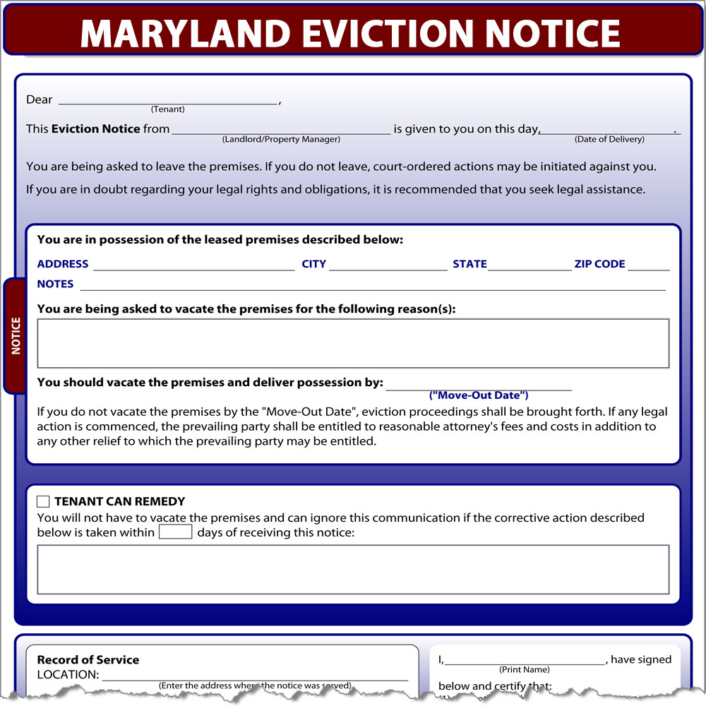 sample eviction notice letter maryland
